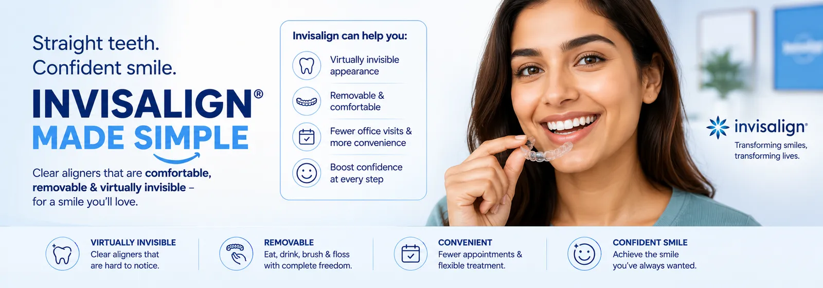 Invisalign clear aligners in Madurai — comfortable, removable and virtually invisible teeth straightening.